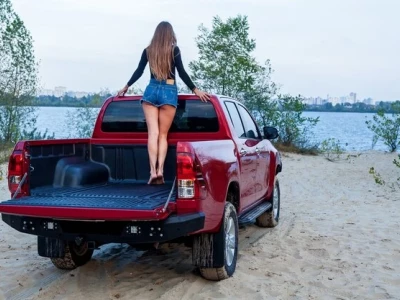 Open body of a red pickup truck