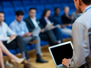 Business executives participating in a Cyber Security Conference.